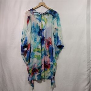 Abiferrin Watercolor Floral Swim Cover Womens XS Multicolor Artsy Beach Vacation